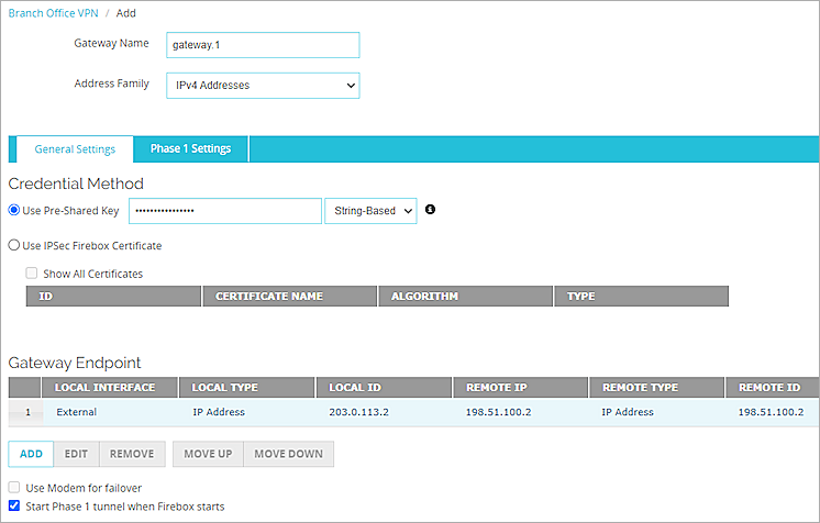 Screen shot of the completed general settings configuration